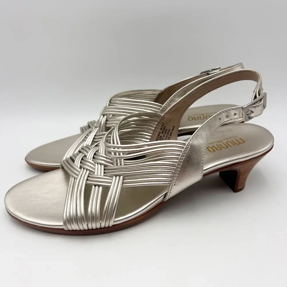 Munro Womens Marianna Heeled Sandals Size 12 M Silver Leather NWOB_6
